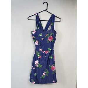 Cocopear Women Navy Blue Floral Print One Piece Swim Dress Built-in Shorts 2XL